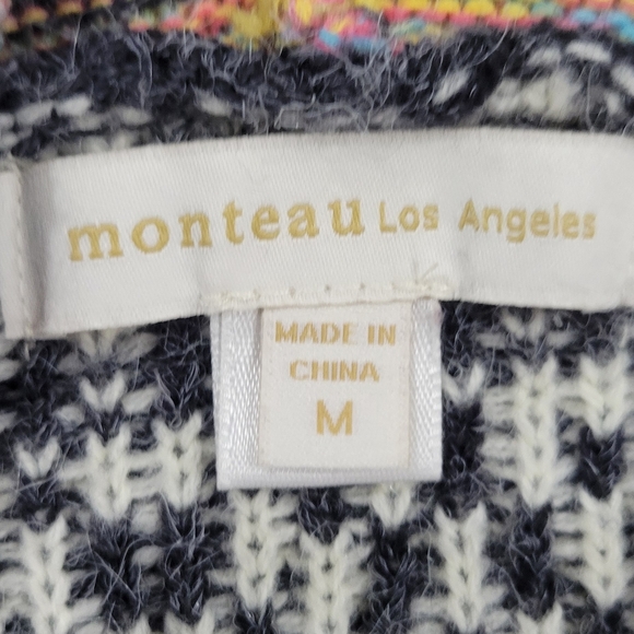 Monteau Los Angeles Hooded Intarsia Knit Duster Cardigan Front Pockets Size M - Picture 8 of 9
